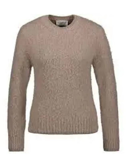 Crew Neck Brushed Wool Alpaca Knit Top Beige - AMI - BALAAN 2