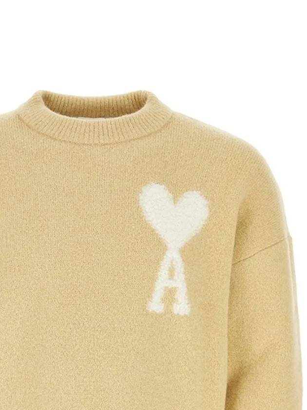 Intarsia Heart Logo Knit Top Vanilla - AMI - BALAAN 4