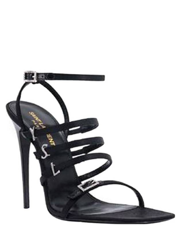 Jerry Logo Satin Sandals Heel Black - SAINT LAURENT - BALAAN 3