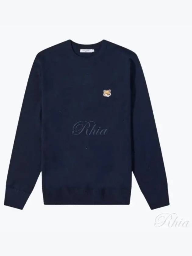 Fox Head Patch Regular Round Neck Pullover Knit Top Navy - MAISON KITSUNE - BALAAN 2