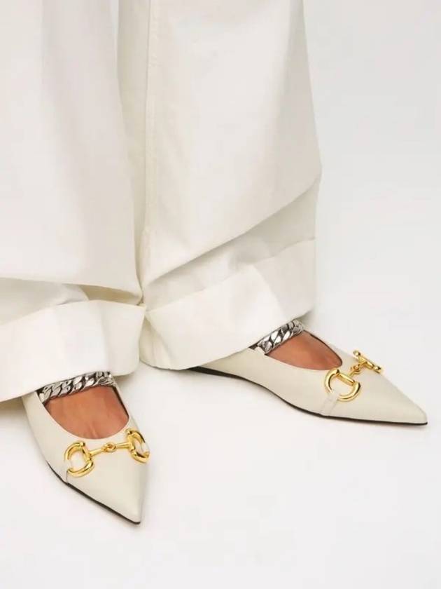 Horsebit Leather Ballerina White - GUCCI - BALAAN.