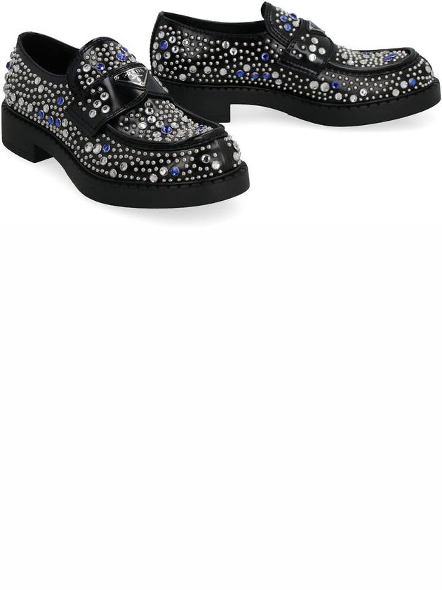 Black brushed leather loafers with studs and rhinestones - PRADA - BALAAN 4