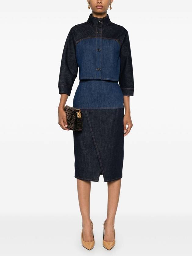 Two Tone Denim Pencil Skirt Blue - FENDI - BALAAN 4