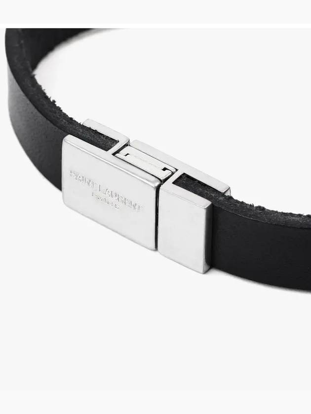 Opyum Silver Logo Leather Bracelet Black - SAINT LAURENT - BALAAN 4