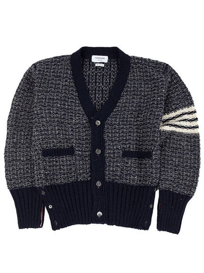 Mohair Tweed 4-Bar Classic V-neck Cardigan Navy - THOM BROWNE - BALAAN 2