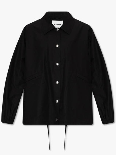 Back Logo Print Drawstring Cotton Shirt Jacket Black - JIL SANDER - BALAAN 2