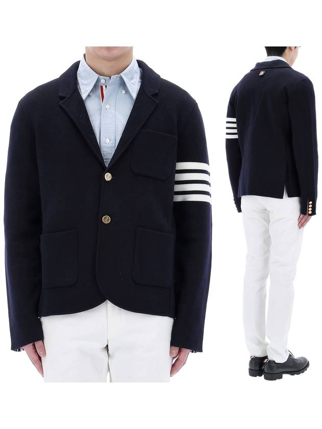 4 Bar Knit Blazer Jacket Navy - THOM BROWNE - BALAAN 2