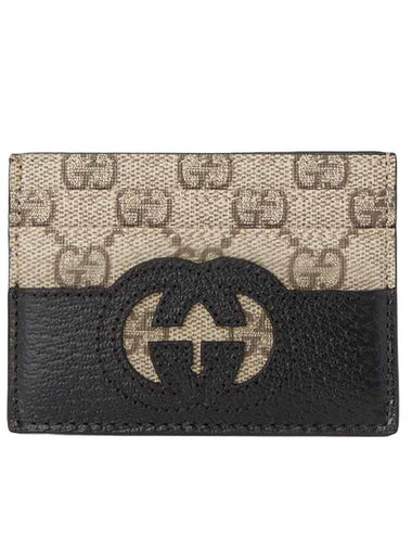 Interlocking G Cutout Leather Card Holder Beige Black - GUCCI - BALAAN 1