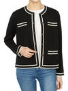 Kendra Button-Up Crew Neck Cardigan Black - TORY BURCH - BALAAN 7