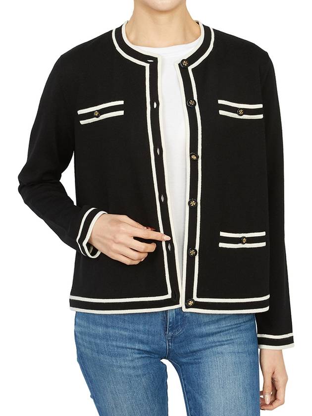 Kendra Button-Up Crew Neck Cardigan Black - TORY BURCH - BALAAN 7