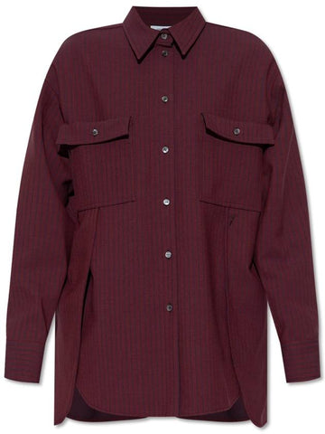 FERRAGAMO Loose-fitting Shirt With A Striped Pattern, Women's, Burgundy - SALVATORE FERRAGAMO - BALAAN 1