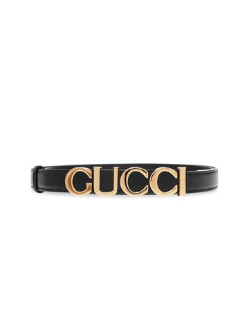 Gold Logo Buckle Thin Leather Belt Black - GUCCI - BALAAN 1