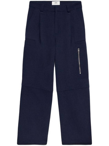 Virgin Wool Cargo Straight Pants Navy - AMI - BALAAN 1