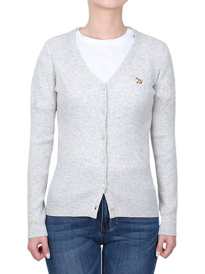 Baby Fox Patch Fine Ribbed Cardigan Grey Melange - MAISON KITSUNE - BALAAN 2