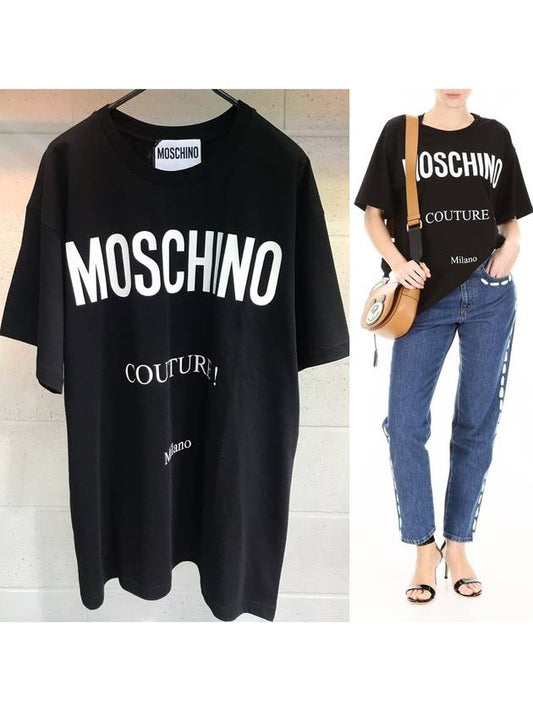 Women's Couture Logo Tee Short Sleeve TShirt Black A0709 540 2555 - MOSCHINO - BALAAN 1