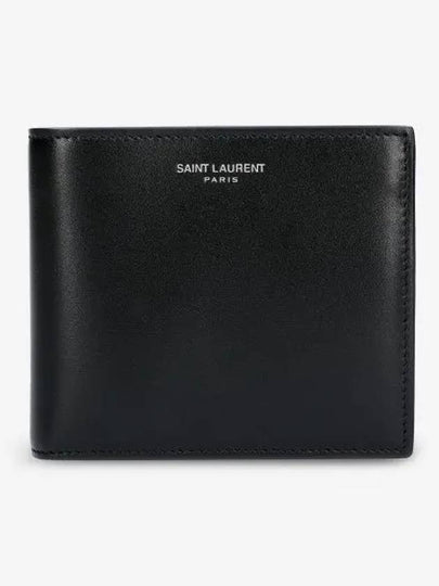 Logo Smooth Leather Half Wallet Black - SAINT LAURENT - BALAAN 2