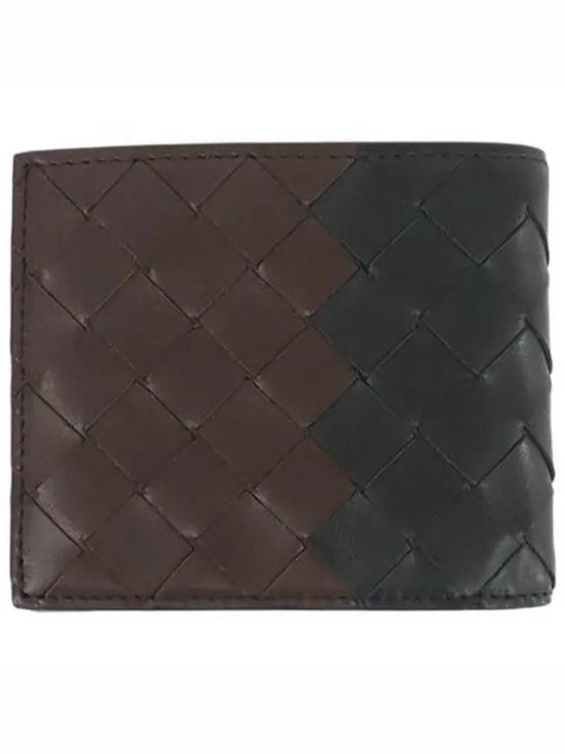 Intrecciato Leather Half Wallet Dark Green Brown - BOTTEGA VENETA - BALAAN 2