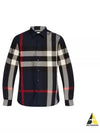 Check Motif Cotton Long Sleeve Shirt Navy - BURBERRY - BALAAN 2