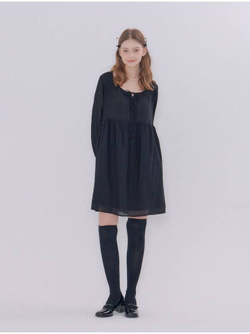 Square Neck Shirring Short Dress Black - METAPHER - BALAAN 1