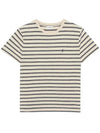 Monogram Stripe Short Sleeve T-Shirt Ivory Grey - SAINT LAURENT - BALAAN 1