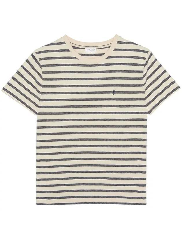 Monogram Stripe Short Sleeve T-Shirt Ivory Grey - SAINT LAURENT - BALAAN 1