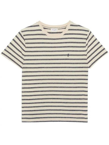 Monogram Stripe Short Sleeve T-Shirt Ivory Grey - SAINT LAURENT - BALAAN 1