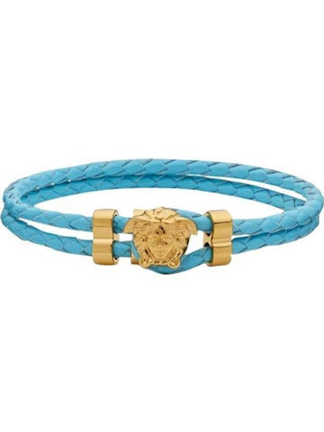 Medusa Braided Leather Bracelet Light Blue - VERSACE - BALAAN 1