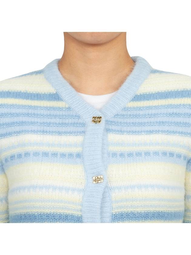 Striped Soft Wool Cardigan Light Blue - GANNI - BALAAN 7