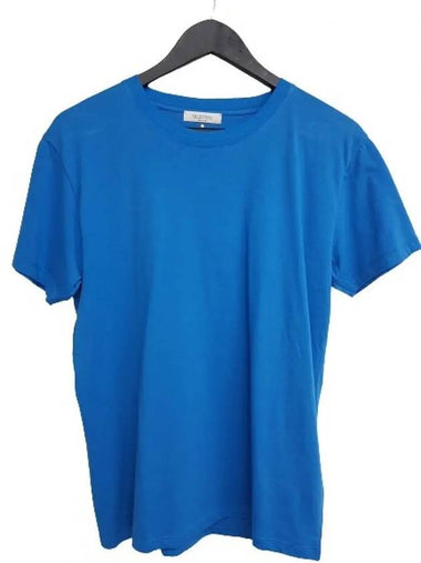 Studded Crew Neck Cotton Short Sleeve T-shirt Blue - VALENTINO - BALAAN 1