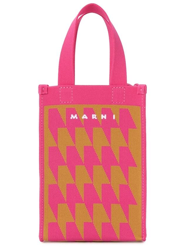 Houndstooth Pattern Small Tote Bag Rose - MARNI - BALAAN 5