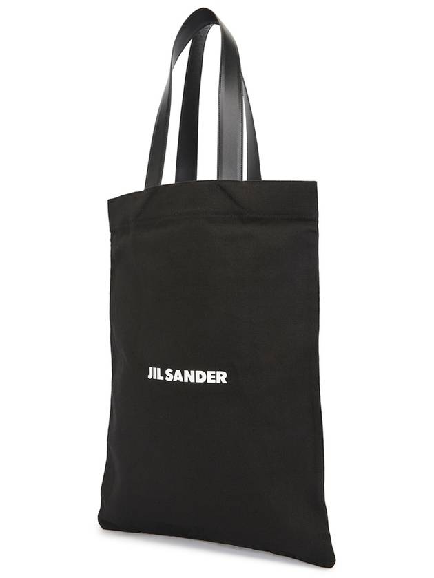 Logo Print Large Cotton Tote Bag Black - JIL SANDER - BALAAN 3