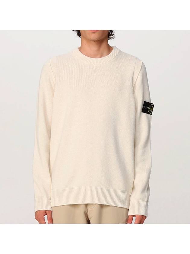 Wappen Patch Crew Neck Wool Knit Top White - STONE ISLAND - BALAAN 2