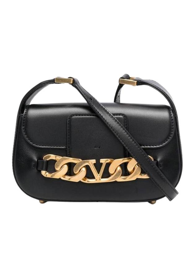 V Logo Chain Metal Cross Bag Black - VALENTINO - BALAAN 1