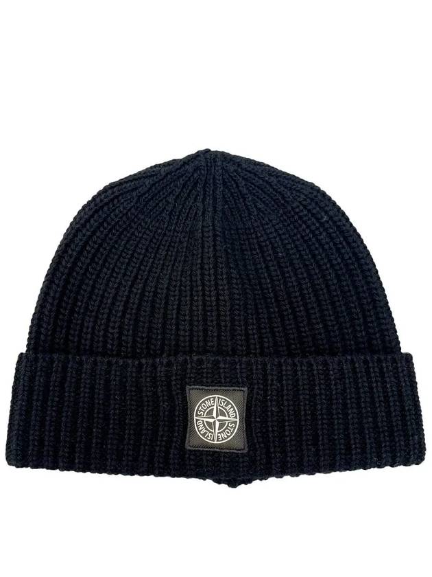 Logo Patch Rib Wool Beanie Black - STONE ISLAND - BALAAN 2