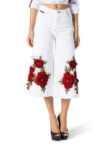 Women's Wide 3 4 Jeans Pants Cyana Del Rey S18C WDT0600 PDE001N - PHILIPP PLEIN - BALAAN 1