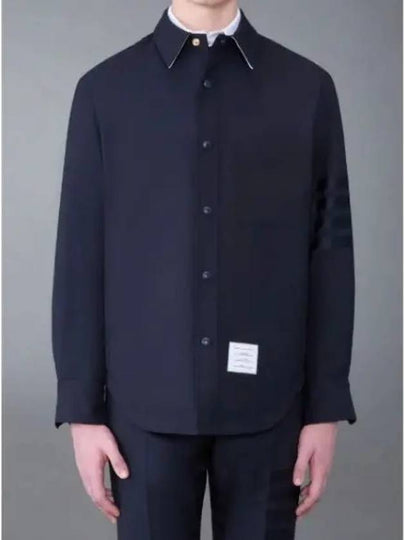 4 Bar Stripe Plain Weaving Wool Long Sleeve Shirt Navy - THOM BROWNE - BALAAN 2