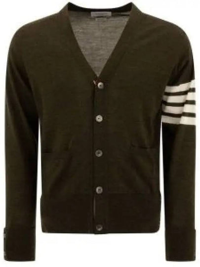 Men's Sustainable Classic Diagonal Wool Cardigan Dark Green - THOM BROWNE - BALAAN 2