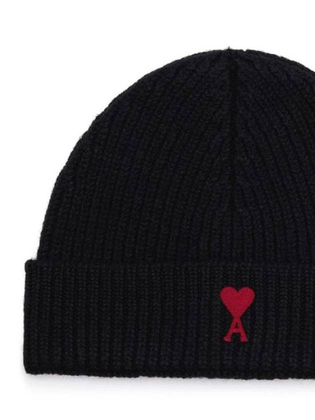 Heart Logo Wool Beanie Black - AMI - BALAAN 3