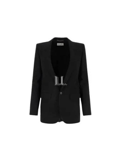 Women's Single Breasted Blazer Virgin Wool Jacket Black - SAINT LAURENT - BALAAN 2