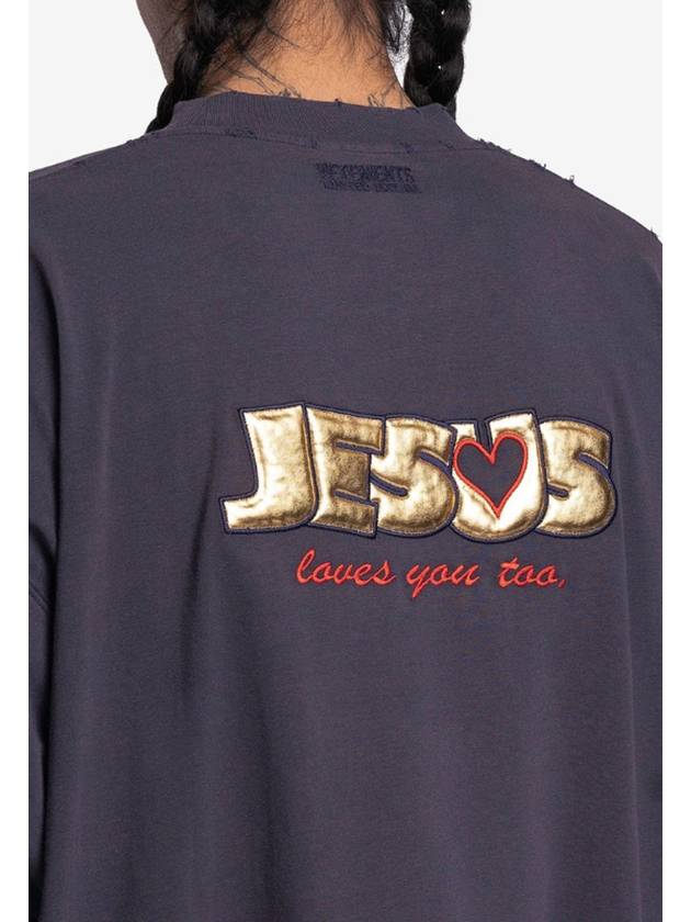 Jesus Loves Me Oversized Short Sleeve T-Shirt Navy - VETEMENTS - BALAAN 10