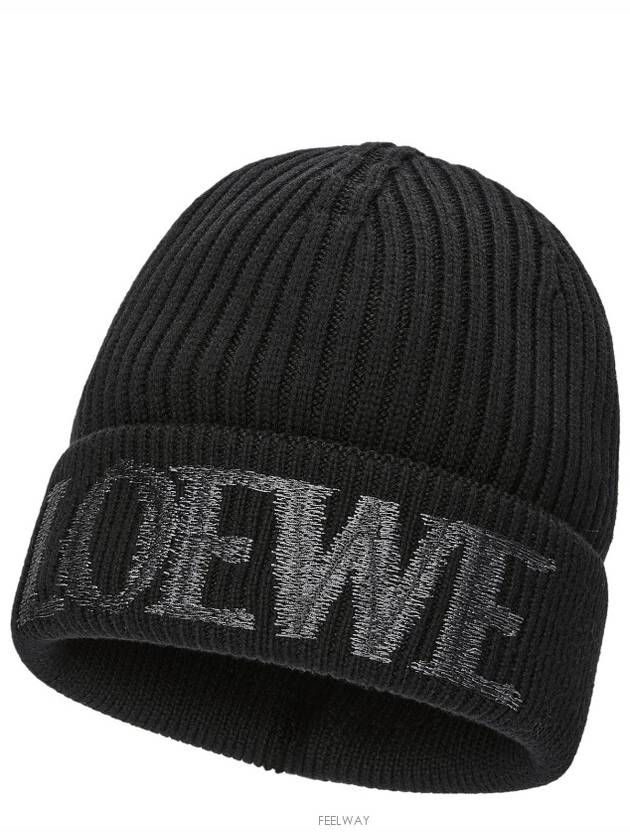 Embroidered Logo Wool Beanie Black - LOEWE - BALAAN 3