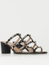 Rock Stud Leather Sandal Heels Black - VALENTINO - BALAAN 3