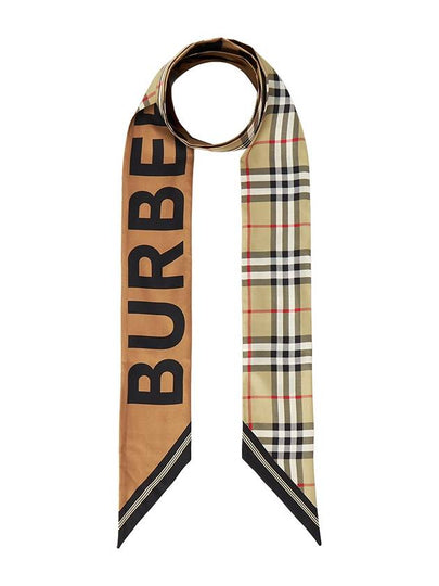 Vintage Check Logo Print Silk Skinny Reversible Scarf Archive Beige - BURBERRY - BALAAN 2