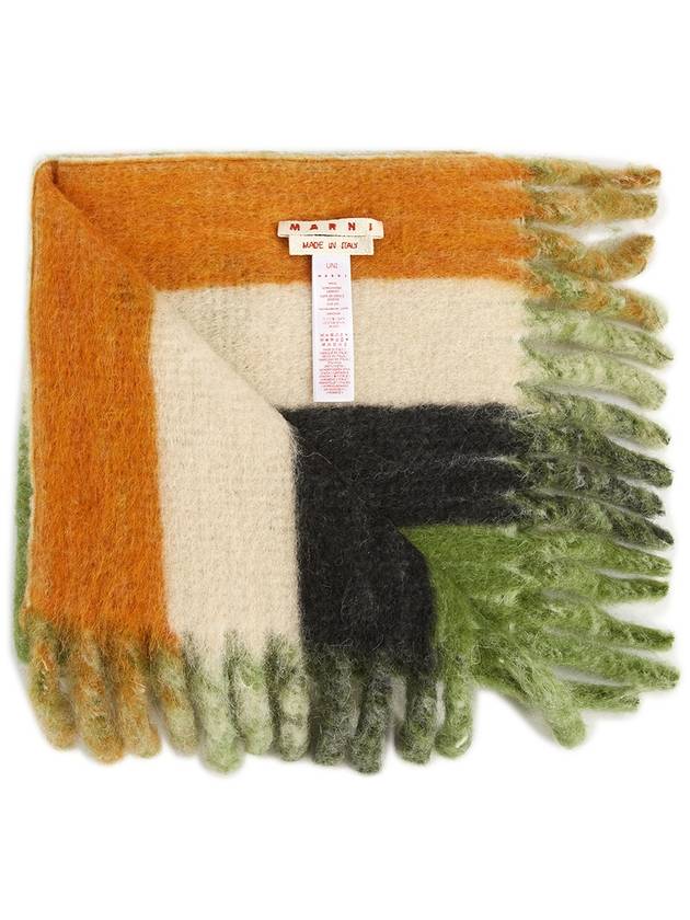 Logo Wool Mohair Blend Fringe Muffler Green - MARNI - BALAAN 4