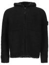 Men's Wappen Patch Handmade Feel Knit Zip Up Hoodie Black - STONE ISLAND - BALAAN 3