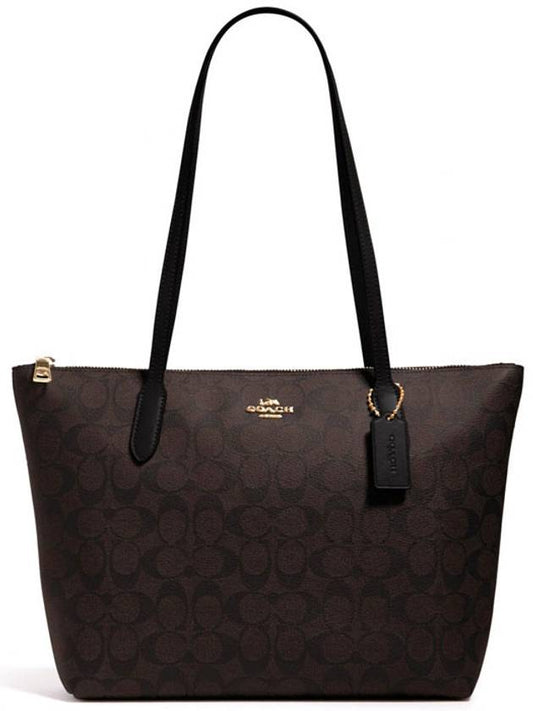 Signature Top Zip Tote Bag Brown Black - COACH - BALAAN 2