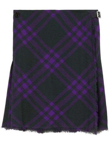 Check Silk Kilt Pleated A-Line Skirt Royal - BURBERRY - BALAAN 1