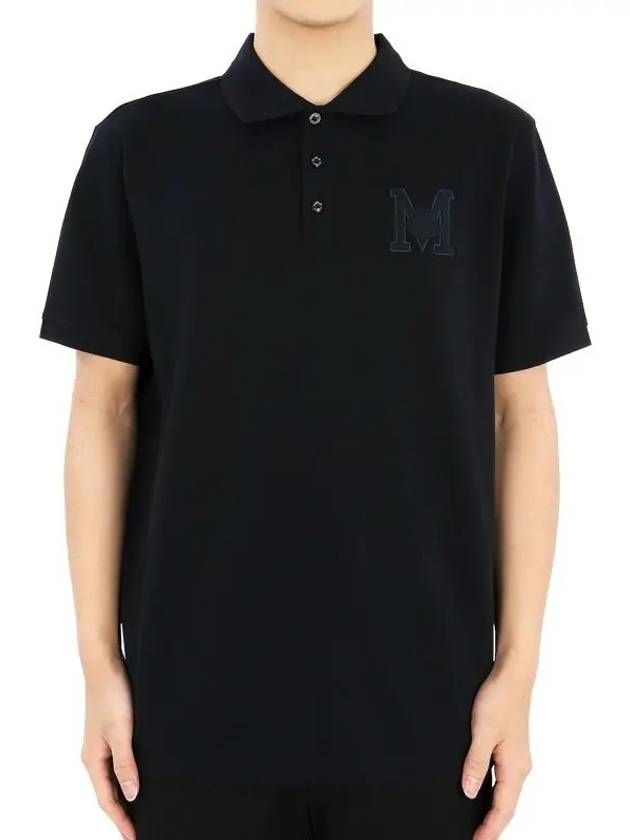 Embroidered Monogram Short Sleeve Polo Shirt Dark Blue - MONCLER - BALAAN 3