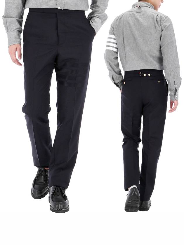 Diagonal Plain Weave Classic Wool Slacks Navy - THOM BROWNE - BALAAN 2