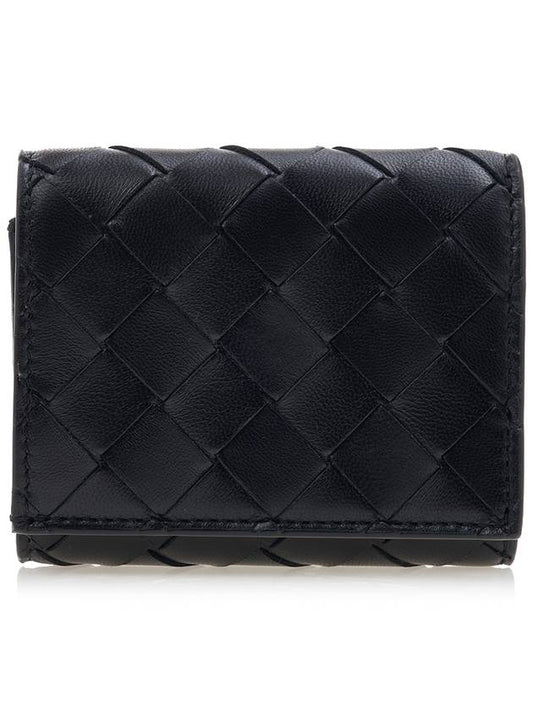 Cassette Tri-Fold Card Wallet Black - BOTTEGA VENETA - BALAAN.